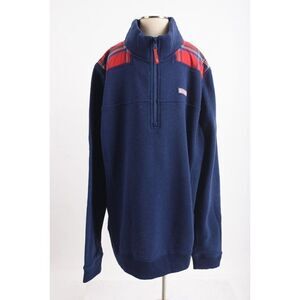 Vineyard Vines Womens Shep Shirt Sweatshirt Sz M Navy Blue Red Plaid 1/4 Zip